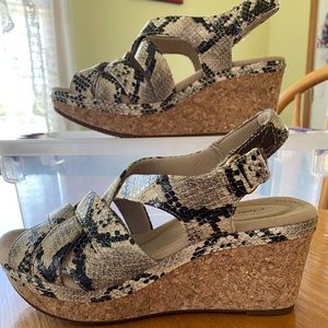 Clarks Snake Print Wedge Sandals